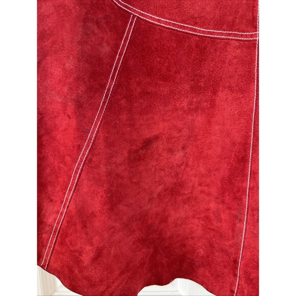 Vintage Red Suede Genuine Leather Shell Margaret Godfrey Western Boho Cape Sz XL - Picture 7 of 12